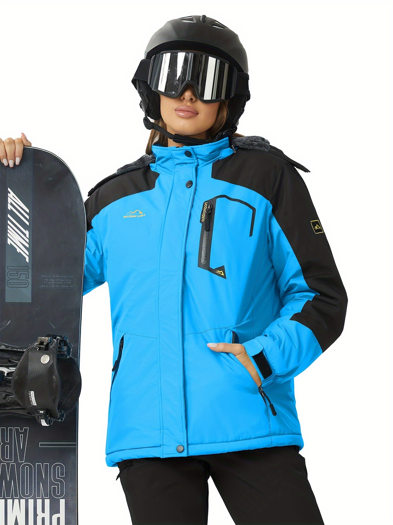 womens large size ski jacket winter waterproof jacket bright colors fleece warm comfortable coat hooded multiple pockets outdoor sports snowsports snowboarding hiking mountaineering camping daily casual size jacket details 2