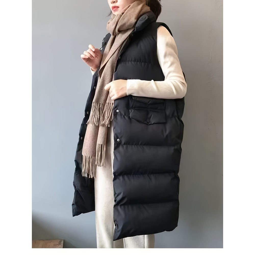Plus Size Women's Puffer Vest - Casual Solid Color Front Button Down Design, Includes Scarf for Winter, Cozy and Warm Plus Size Women's Puffer Vest - Casual Solid Color Front Button Down Design, Includes Scarf for Winter, Cozy and Warm