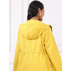 Chic Plus Size Hooded Windbreaker - Casual Solid Color, Drawstring Detail, Machine Washable - Perfect For Spring/Fall Chic Plus Size Hooded Windbreaker - Casual Solid Color, Drawstring Detail, Machine Washable - Perfect For Spring/Fall