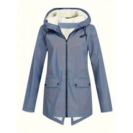 Plus Size Plush Lined Hooded Coat, Warm Long Sleeve Zipper Coat for Winter, Casual Women's Clothing Plus Size Plush Lined Hooded Coat, Warm Long Sleeve Zipper Coat for Winter, Casual Women's Clothing