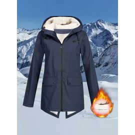 Plus Size Plush Lined Hooded Coat, Warm Long Sleeve Zipper Coat for Winter, Casual Women's Clothing Plus Size Plush Lined Hooded Coat, Warm Long Sleeve Zipper Coat for Winter, Casual Women's Clothing