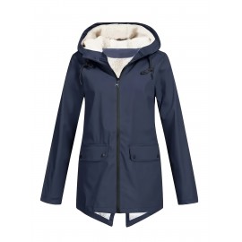Plus Size Plush Lined Hooded Coat, Warm Long Sleeve Zipper Coat for Winter, Casual Women's Clothing Plus Size Plush Lined Hooded Coat, Warm Long Sleeve Zipper Coat for Winter, Casual Women's Clothing