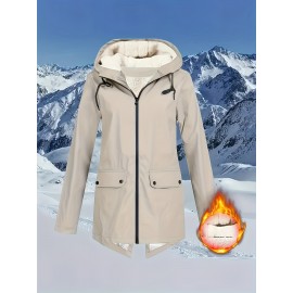 Plus Size Plush Lined Hooded Coat, Warm Long Sleeve Zipper Coat for Winter, Casual Women's Clothing Plus Size Plush Lined Hooded Coat, Warm Long Sleeve Zipper Coat for Winter, Casual Women's Clothing