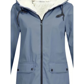 Plus Size Plush Lined Hooded Coat, Warm Long Sleeve Zipper Coat for Winter, Casual Women's Clothing Plus Size Plush Lined Hooded Coat, Warm Long Sleeve Zipper Coat for Winter, Casual Women's Clothing