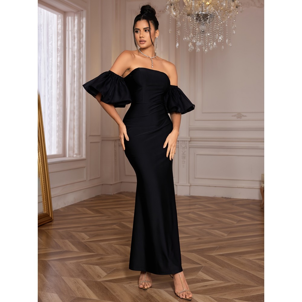 Elegant Off Shoulder Maxi Bodycon Bridesmaid Dress for Wedding Party, Plain Color Women's Clothing Elegant Off Shoulder Maxi Bodycon Bridesmaid Dress for Wedding Party, Plain Color Women's Clothing