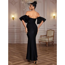 Elegant Off Shoulder Maxi Bodycon Bridesmaid Dress for Wedding Party, Plain Color Women's Clothing Elegant Off Shoulder Maxi Bodycon Bridesmaid Dress for Wedding Party, Plain Color Women's Clothing