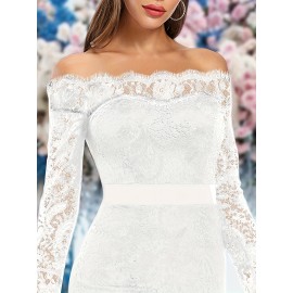 Elegant Off-Shoulder Lace Mermaid Dress for Women - Long Sleeve, Bodycon Fit with Fish Tail Hem, Perfect for Parties & Bridesmaids Elegant Off-Shoulder Lace Mermaid Dress for Women - Long Sleeve, Bodycon Fit with Fish Tail Hem, Perfect for Parties & Bridesmaids
