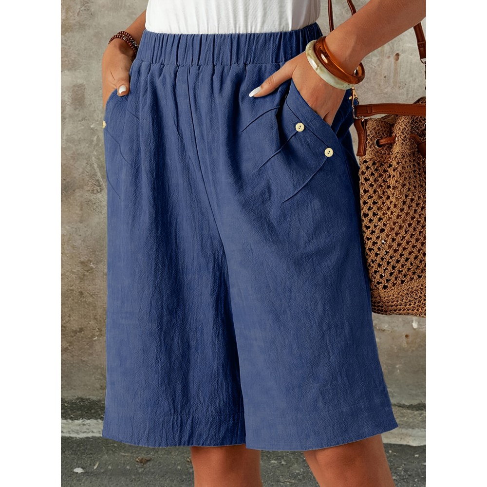Stylish Slant Pocket Shorts - Elastic Waist, Comfortable, Breathable, Summer & Spring Essential - Women's Elegant Clothing for Casual Occasions Stylish Slant Pocket Shorts - Elastic Waist, Comfortable, Breathable, Summer & Spring Essential - Women's Elegant Clothing for Casual Occasions