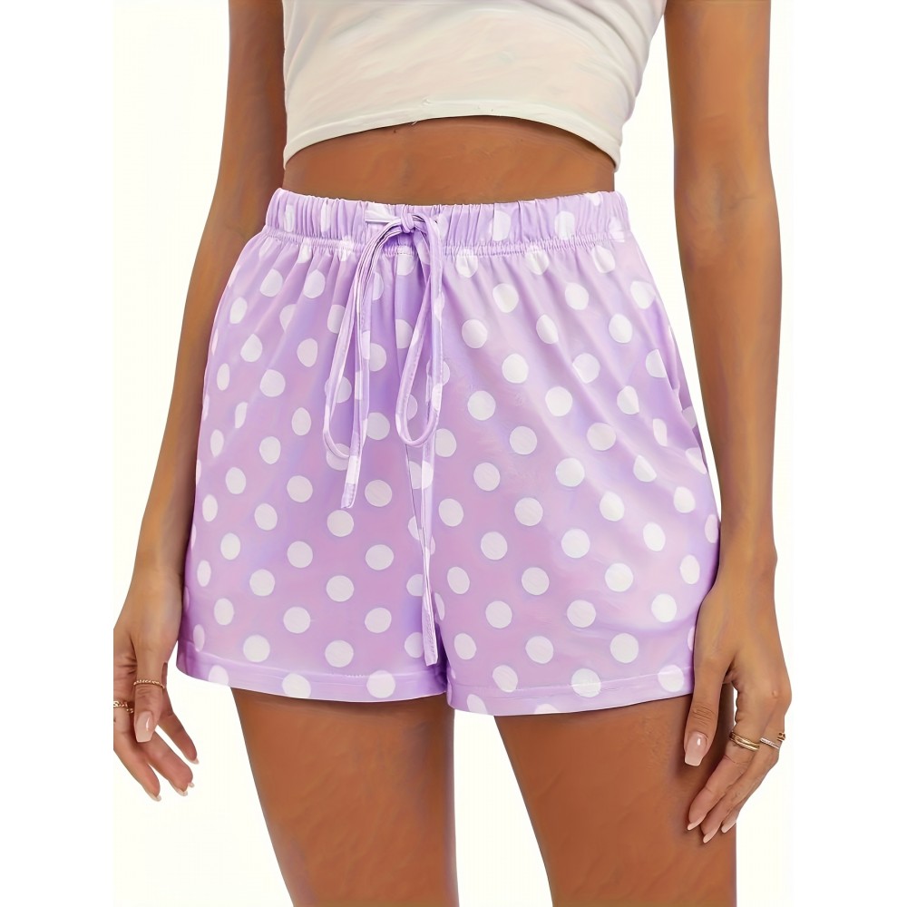 Lace Up Polka Dot Print Shorts, Casual Loose Shorts For Spring & Summer, Women's Clothing Lace Up Polka Dot Print Shorts, Casual Loose Shorts For Spring & Summer, Women's Clothing