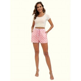 Lace Up Polka Dot Print Shorts, Casual Loose Shorts For Spring & Summer, Women's Clothing Lace Up Polka Dot Print Shorts, Casual Loose Shorts For Spring & Summer, Women's Clothing