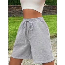 Stretchy Slant Pocket Drawstring Shorts - Ultra-Comfy Casual Elastic Waist Shorts with Micro Elasticity for Spring & Summer - Womens Polyester Solid Color Knit Fabric Shorts with Lace Up Closure and Machine Washable Design Stretchy Slant Pocket Drawstring Shorts - Ultra-Comfy Casual Elastic Waist Shorts with Micro Elasticity for Spring & Summer - Womens Polyester Solid Color Knit Fabric Shorts with Lace Up Closure and Machine Washable Design