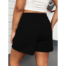Solid Color Drawstring Shorts, Vacation Loose Shorts For Spring & Summer, Women's Clothing Solid Color Drawstring Shorts, Vacation Loose Shorts For Spring & Summer, Women's Clothing