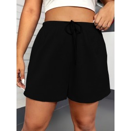 Solid Color Drawstring Shorts, Vacation Loose Shorts For Spring & Summer, Women's Clothing Solid Color Drawstring Shorts, Vacation Loose Shorts For Spring & Summer, Women's Clothing