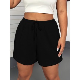 Solid Color Drawstring Shorts, Vacation Loose Shorts For Spring & Summer, Women's Clothing Solid Color Drawstring Shorts, Vacation Loose Shorts For Spring & Summer, Women's Clothing