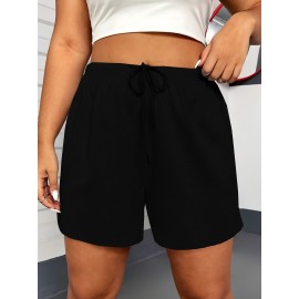 Solid Color Drawstring Shorts, Vacation Loose Shorts For Spring & Summer, Women's Clothing Solid Color Drawstring Shorts, Vacation Loose Shorts For Spring & Summer, Women's Clothing