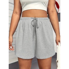 Solid Color Drawstring Shorts, Vacation Loose Shorts For Spring & Summer, Women's Clothing Solid Color Drawstring Shorts, Vacation Loose Shorts For Spring & Summer, Women's Clothing