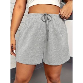 Solid Color Drawstring Shorts, Vacation Loose Shorts For Spring & Summer, Women's Clothing Solid Color Drawstring Shorts, Vacation Loose Shorts For Spring & Summer, Women's Clothing