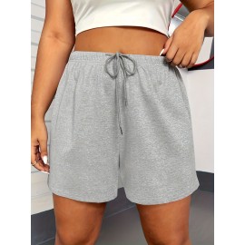 Solid Color Drawstring Shorts, Vacation Loose Shorts For Spring & Summer, Women's Clothing Solid Color Drawstring Shorts, Vacation Loose Shorts For Spring & Summer, Women's Clothing